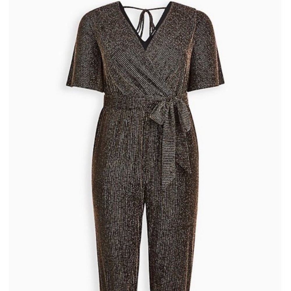 Torrid Metallic Ribbed Wrap Jumpsuit Short Sleeve Tie Waist Torrid SZ 3/3X